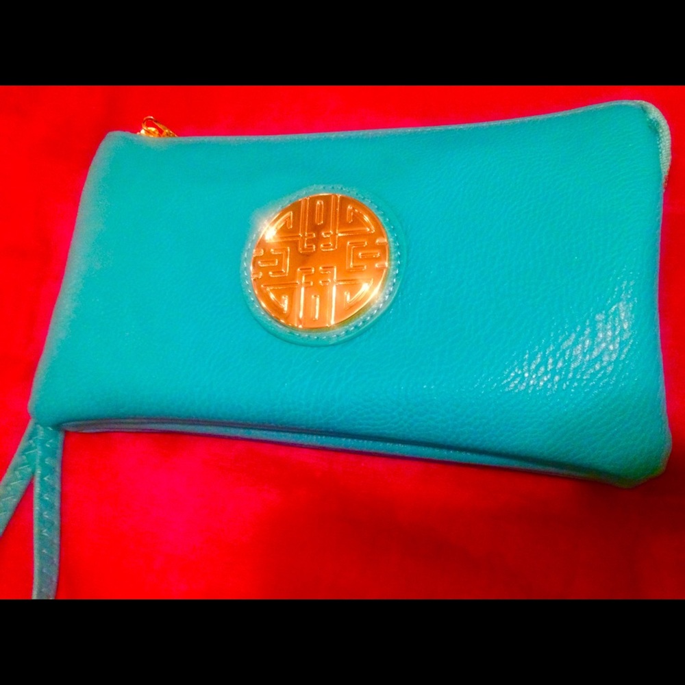 Turquoise Tory Burch style clutch/ wristlet